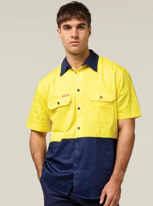 Hard Yakka Men's S/S Lightweight 2 Tone Ventilated Shirt