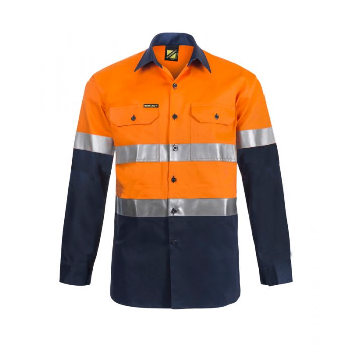 Hi Vis Two Tone Long Sleeve Vented Cotton Lightweight Drill Shirt With CSR Reflective Tape