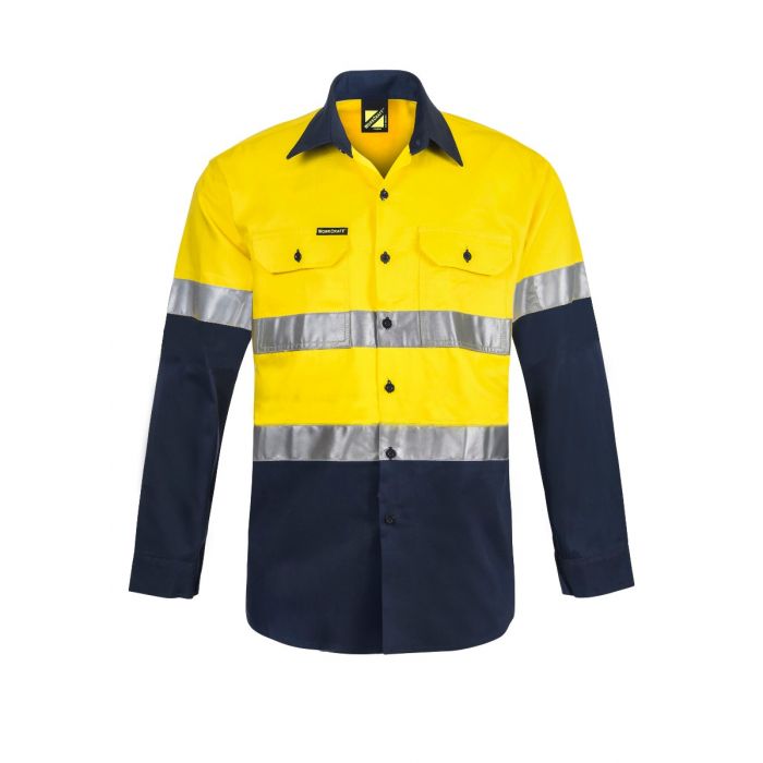 Hi Vis Two Tone Long Sleeve Vented Cotton Lightweight Drill Shirt With CSR Reflective Tape