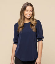 Lola 3/4 Sleeve Shirred Cuff Top 1799WZ