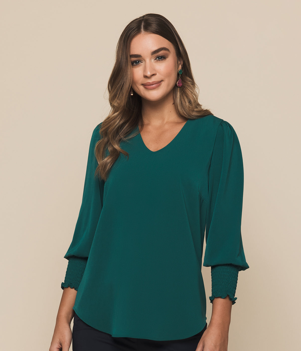 Cleo V Neck Shirred Cuff Top 1803WZ