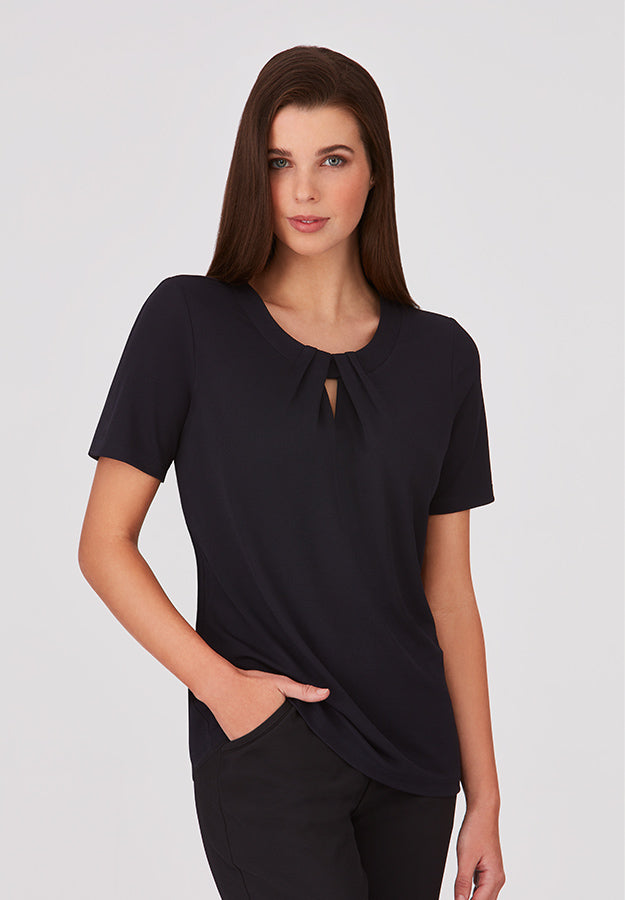 Ladies Keyhole Crepe Knit Top 2295