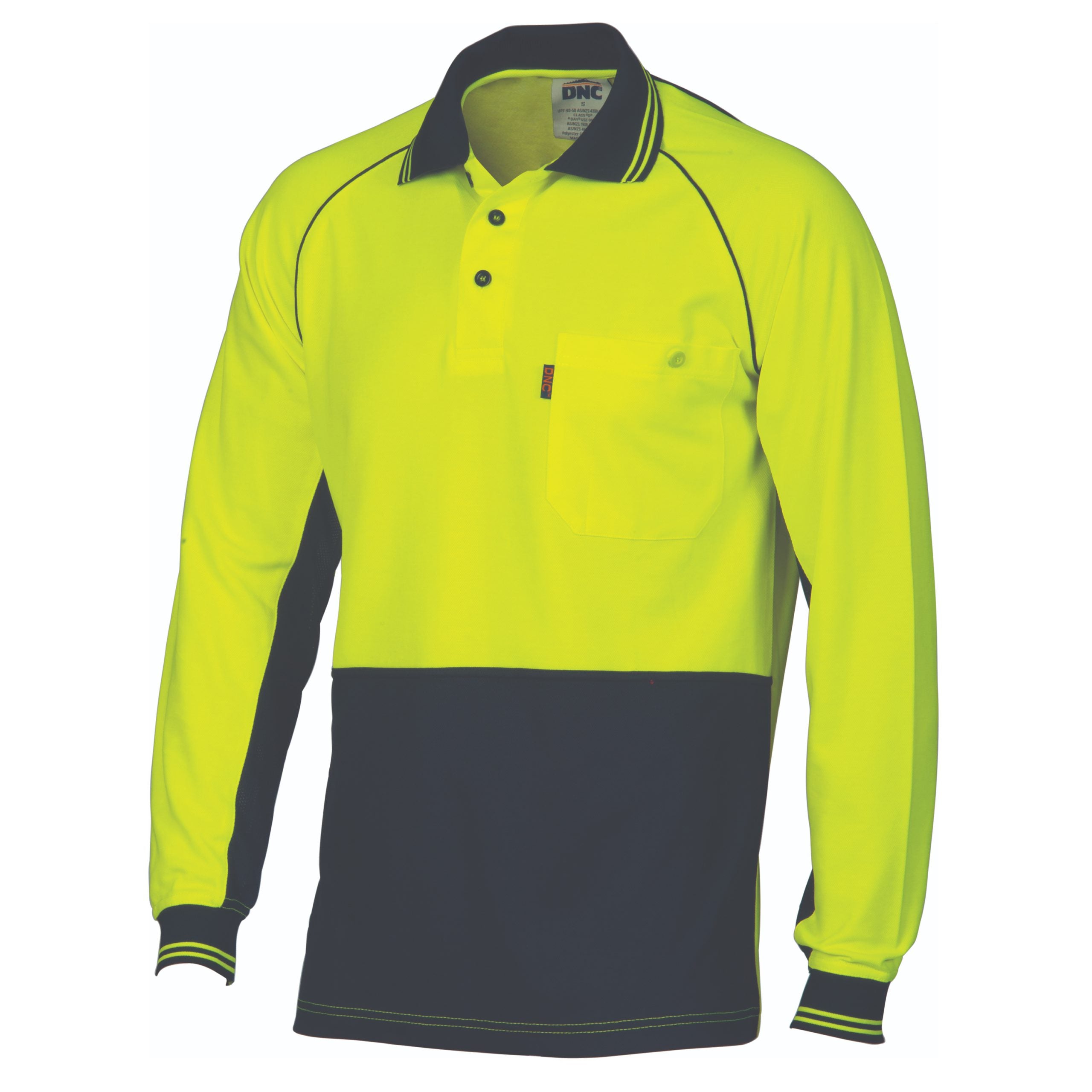 Hi Vis Cotton Backed Cool Breeze Contrast Polo Long Sleeve