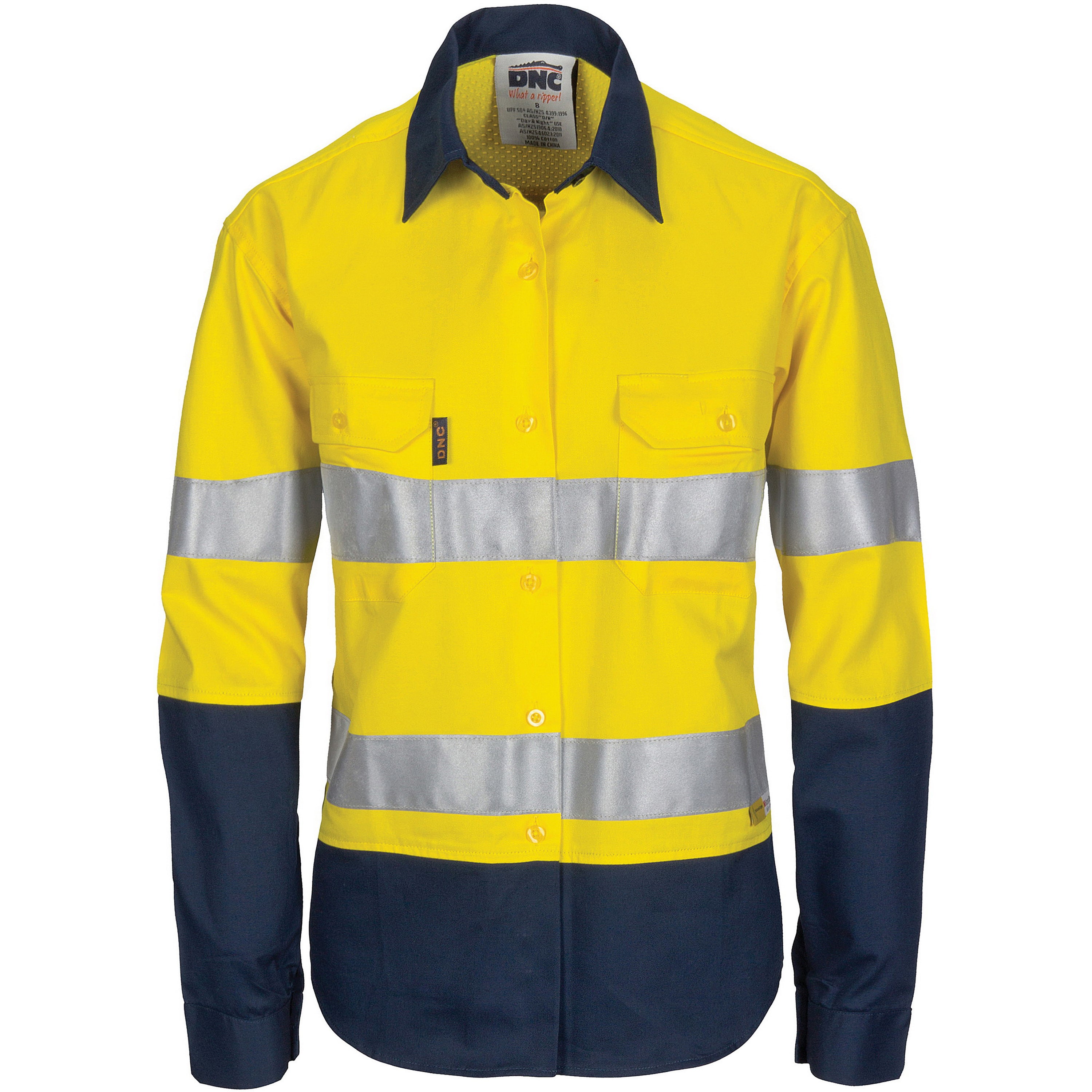 Ladies Hi Vis 3 Way Cool-breeze Cotton Shirt With Gusset Sleeve, 3m R/Tape - Long Sleeve
