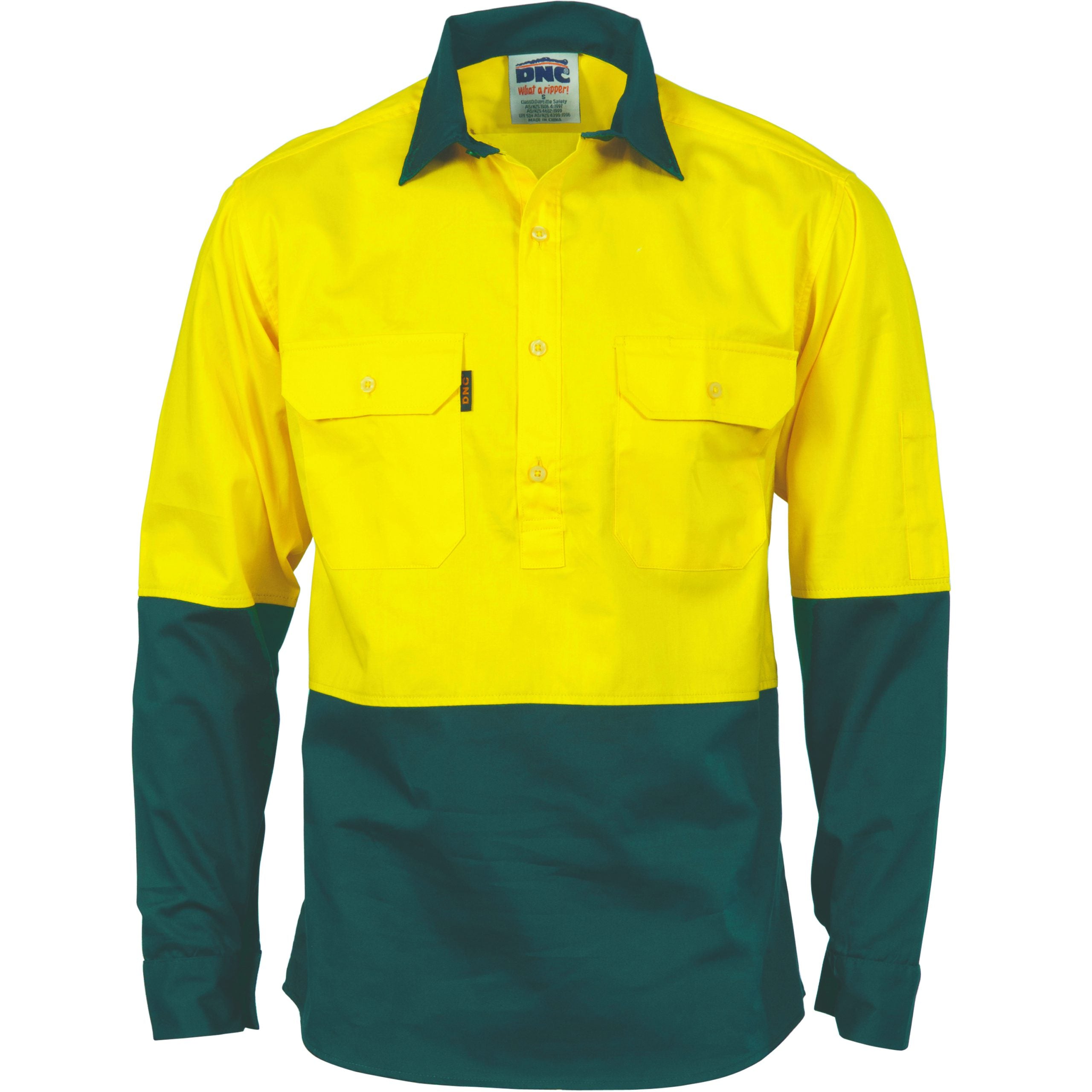 Hi Vis Two Tone Close Front Cotton Drill Shirt Long Sleeve Gusset Sleeve