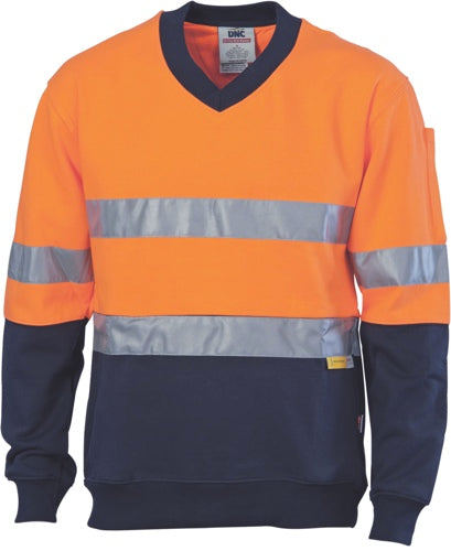 DNC Hi Vis Two Tone Cotton Fleecy Sweat Shirt V-neck With R/Tape