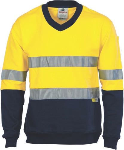 DNC Hi Vis Two Tone Cotton Fleecy Sweat Shirt V-neck With R/Tape