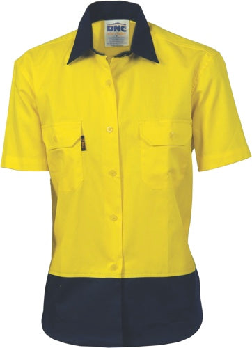 Ladies Hi Vis Two Tone Cool-breeze Cotton Drill Shirt S/S