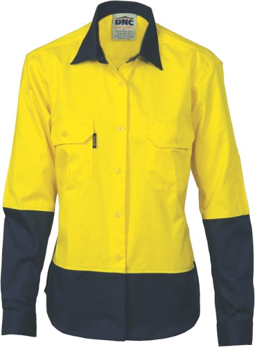 Ladies Hi Vis Two Tone Cool-breeze Cotton Drill Shirt L/S