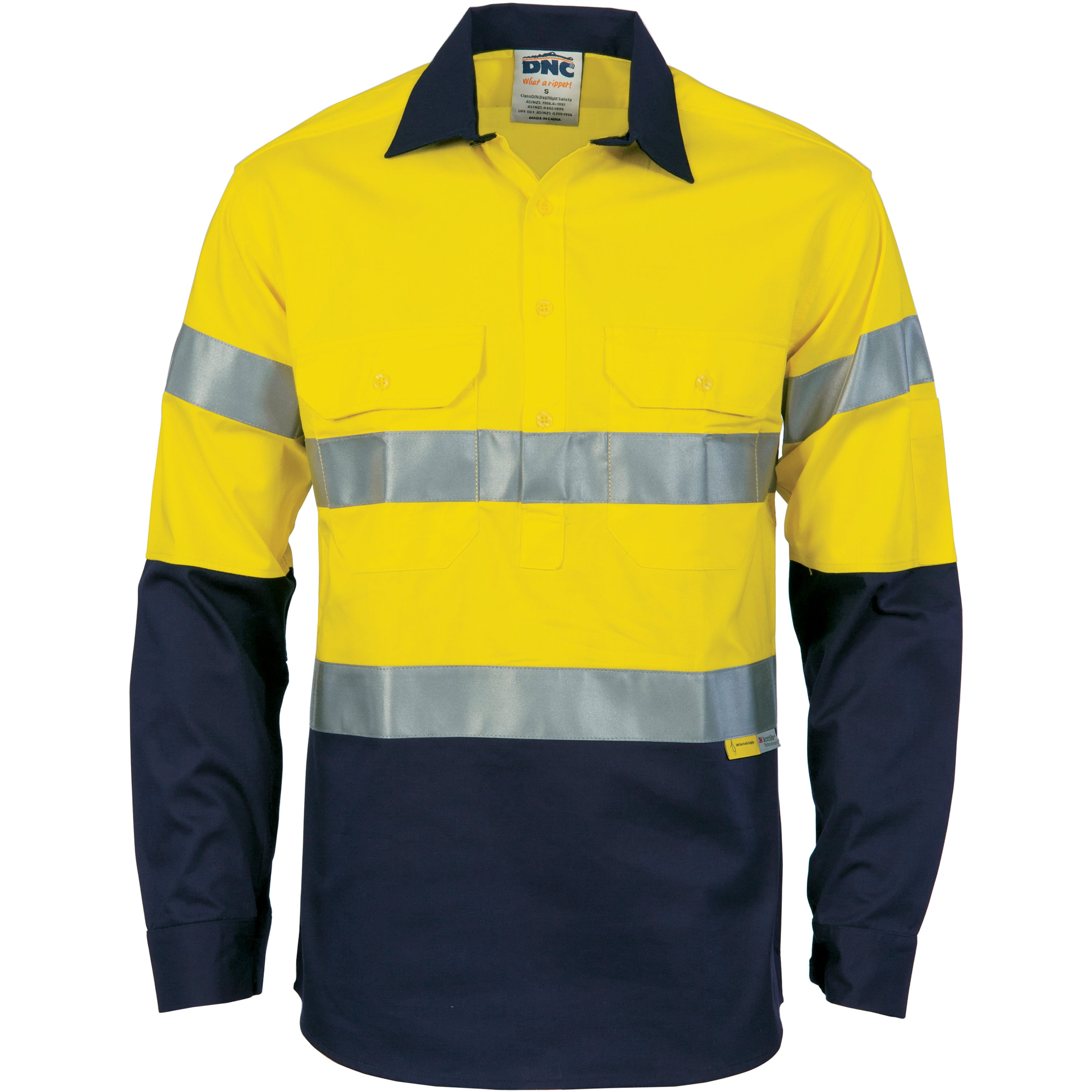 Hi Vis Cool-breeze Close Front Cotton Shirt With 3m R/Tape - Long Sleeve