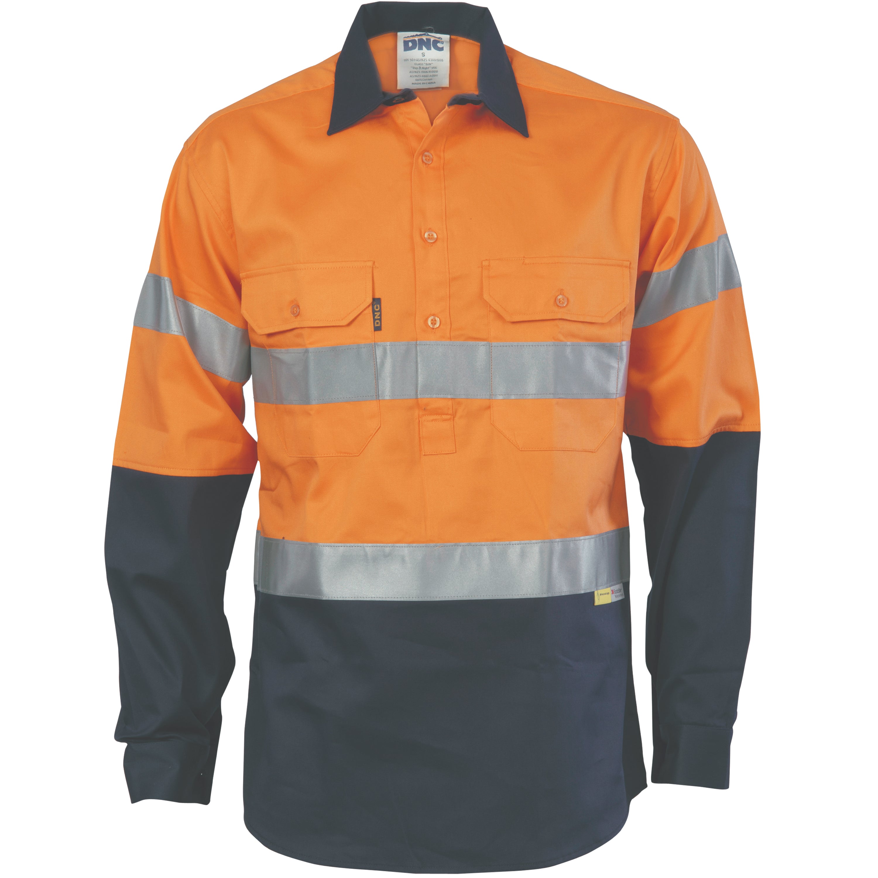 Hi Vis Cool-breeze Close Front Cotton Shirt With 3m R/Tape - Long Sleeve