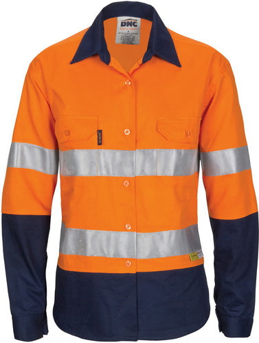Ladies Hi Vis Two Tone Cool-breeze Cotton Drill Shirt With R/Tape, L/S