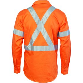 DNC Hi Vis D/N Cotton Shirt With Cross Back Generic R/Tape - Long Sleeve