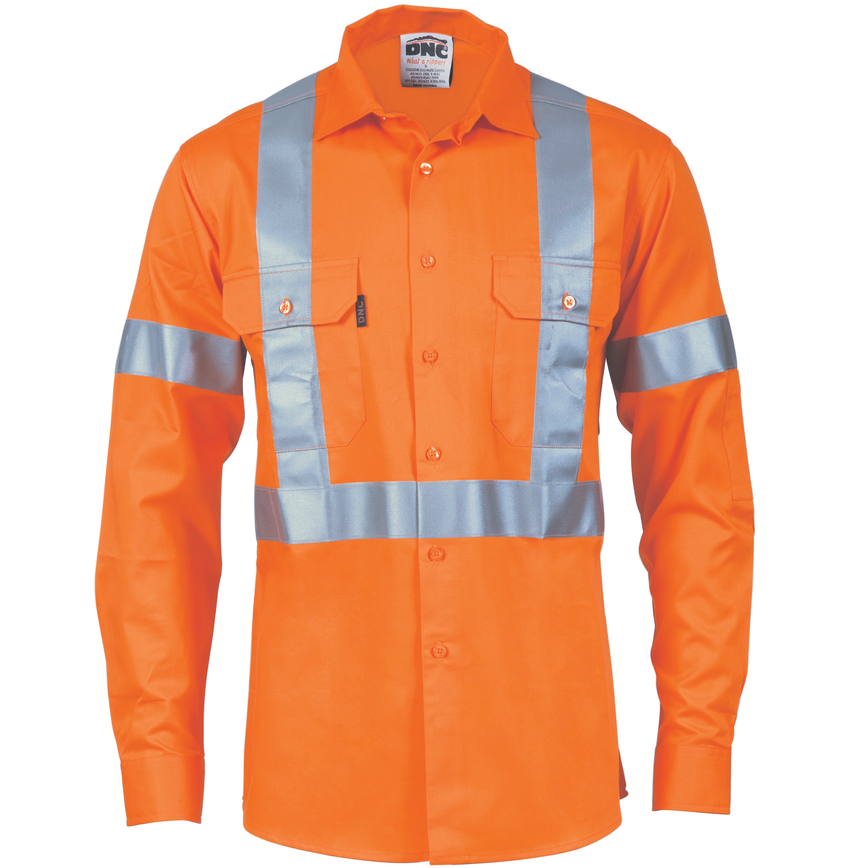DNC Hi Vis D/N Cotton Shirt With Cross Back Generic R/Tape - Long Sleeve