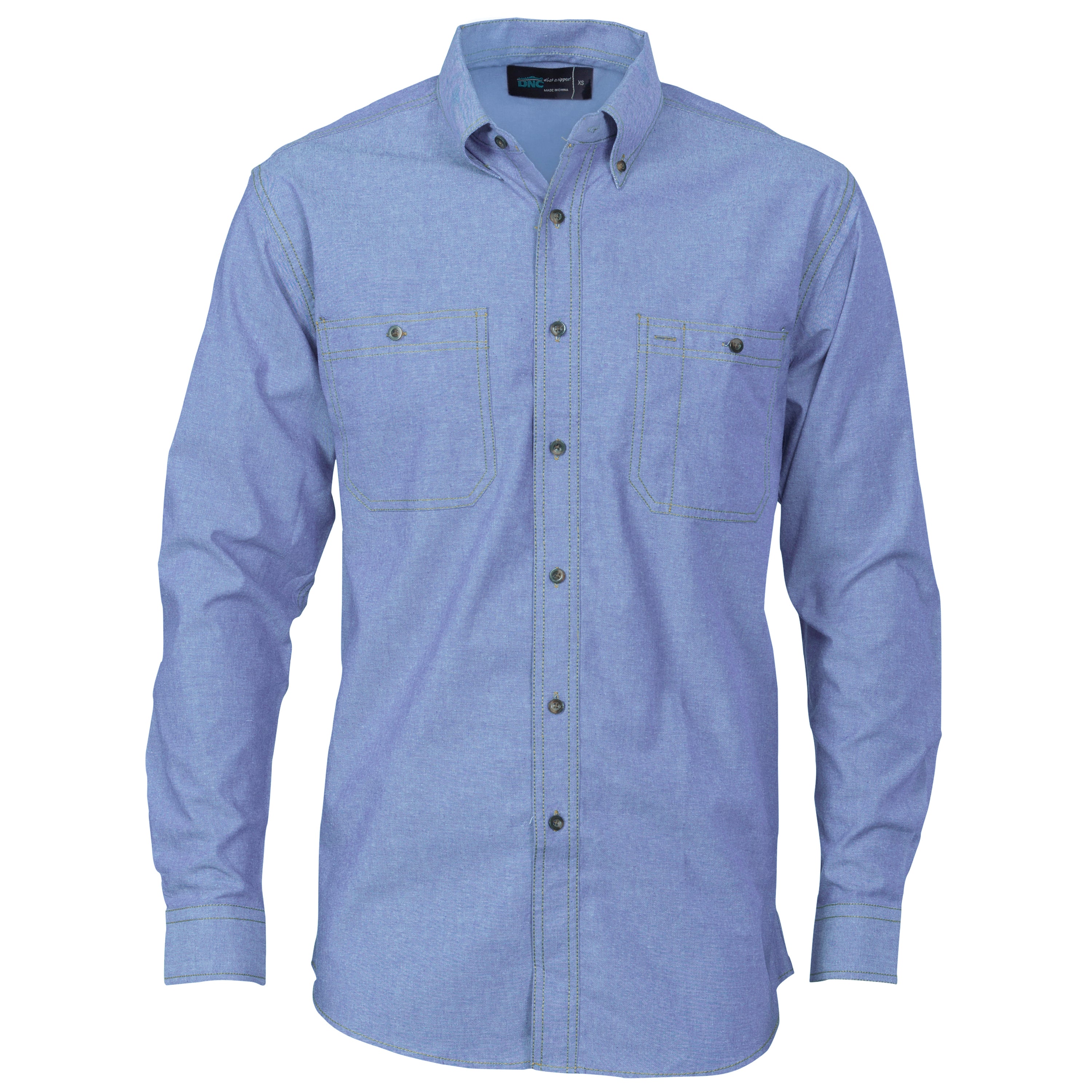 DNC Cotton Chambray Shirt , Twin Pocket - Long Sleeve