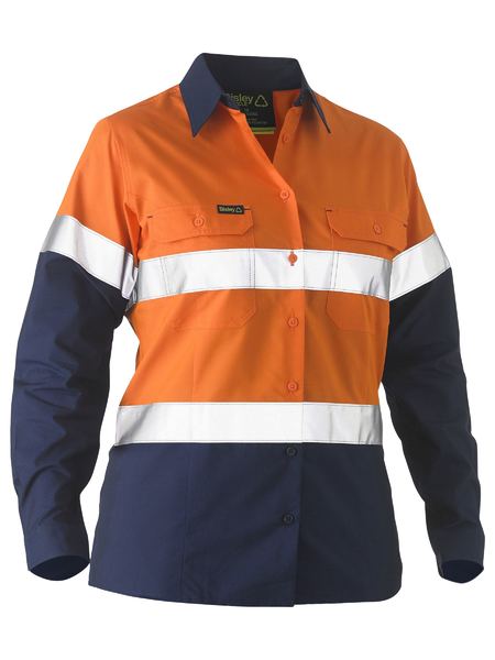 Recycle Women's Taped Two Tone Hi Vis Drill Shirt BL6996T