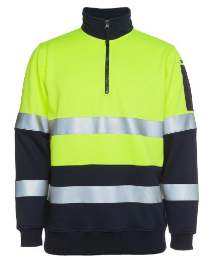 Hi Vis 1/2 Zip (D+N) Fleecy Sweat With Reflective Tape
