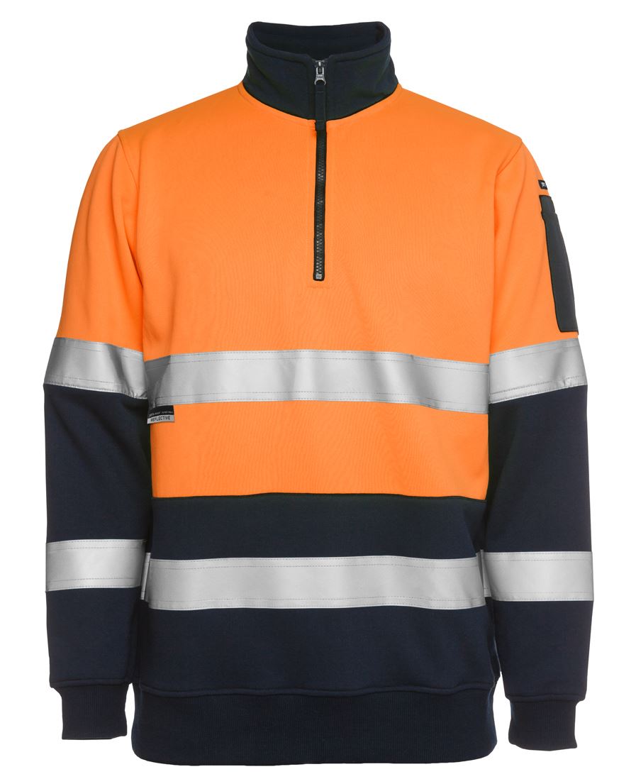Hi Vis 1/2 Zip (D+N) Fleecy Sweat With Reflective Tape
