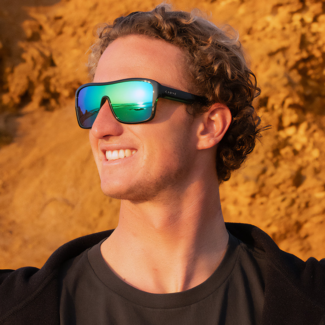 Anchor Gloss Black Outer Frame With Green Crystal Inner Trims, Green Iridium Lens 3034