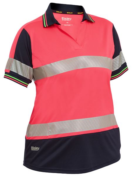 Women's Short Sleeve Taped Two Tone Hi Vis V-neck Polo