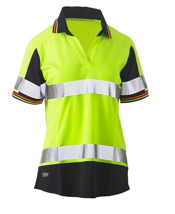 Women's Short Sleeve Taped Two Tone Hi Vis V-neck Polo
