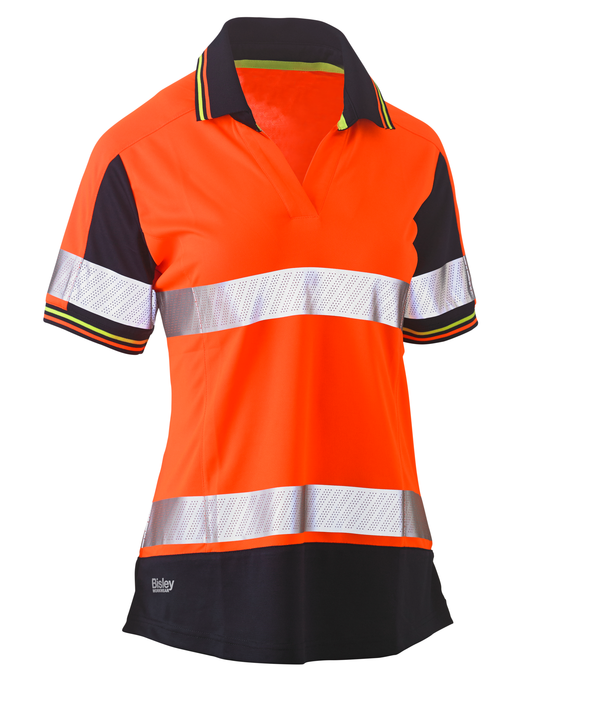 Women's Short Sleeve Taped Two Tone Hi Vis V-neck Polo