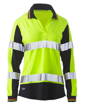 Women's Long Sleeve Taped Two Tone Hi Vis V-neck Polo
