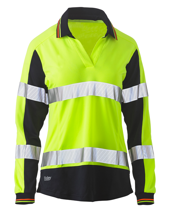 Women's Long Sleeve Taped Two Tone Hi Vis V-neck Polo