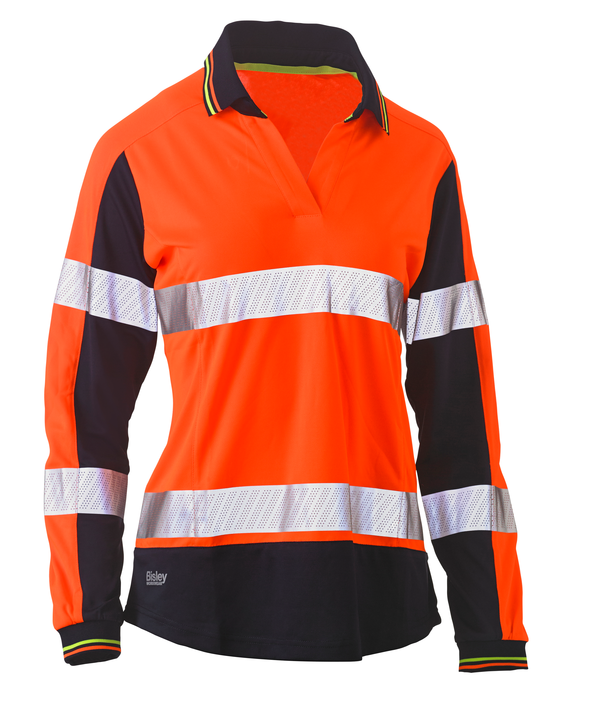 Women's Long Sleeve Taped Two Tone Hi Vis V-neck Polo