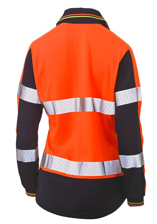 Women's Long Sleeve Taped Two Tone Hi Vis V-neck Polo
