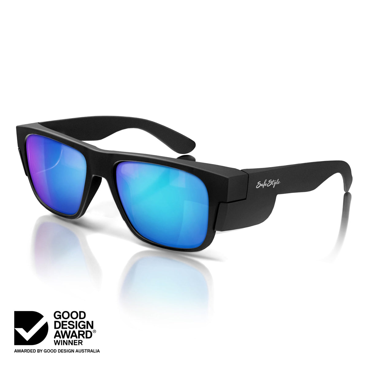 Safety Glasses Fusions Matte Black Frame/Blue Polarised UV400 FMBBP100