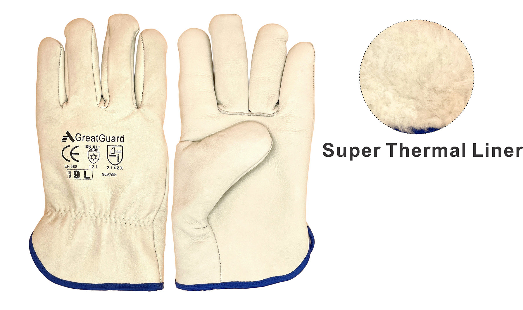 Thermal Freezer Cow Grain Rigger Gloves Fully Fur Lined