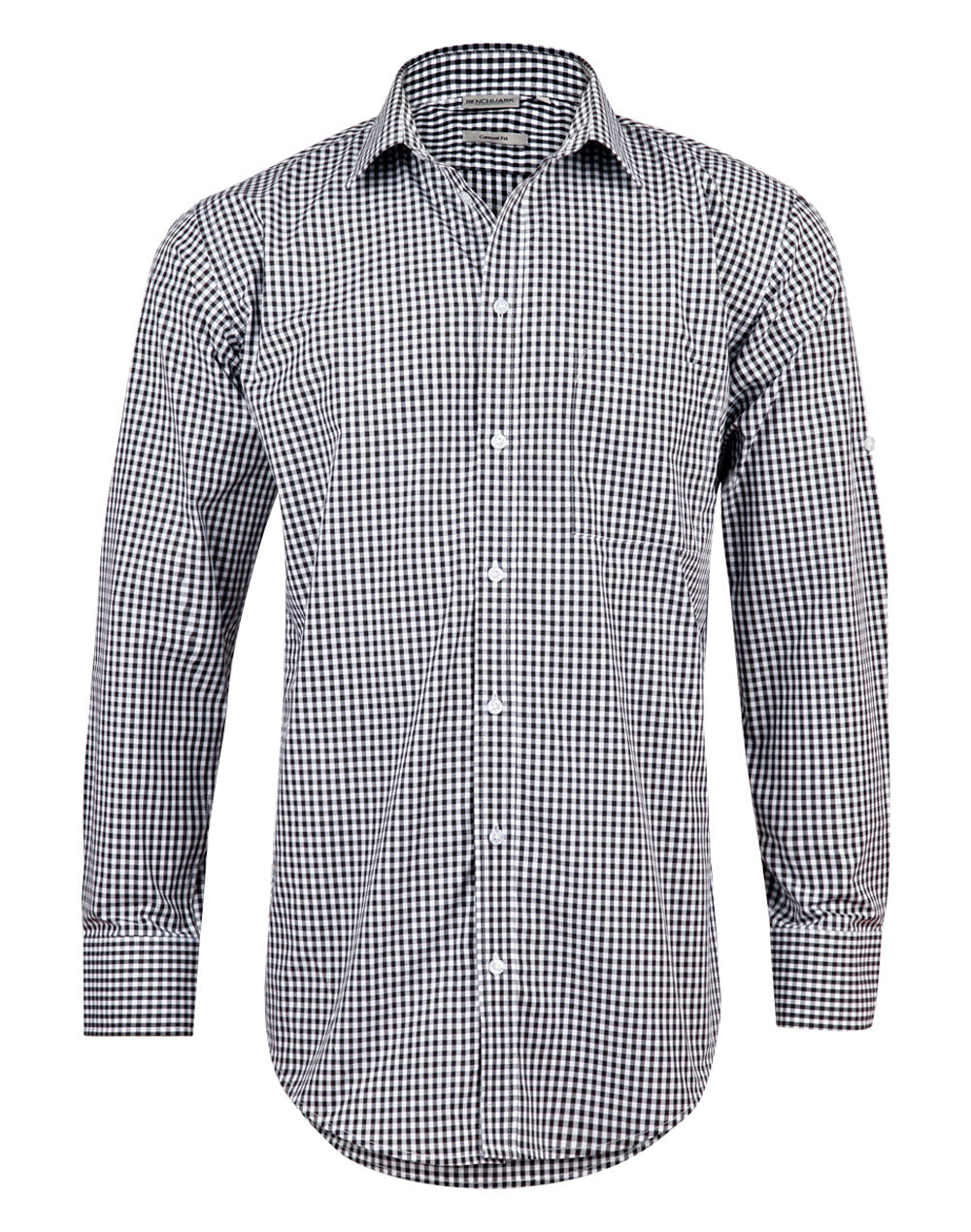 Men's Gingham Check Long Sleeve Shirt With Roll-up Tab Sleeve M7300L