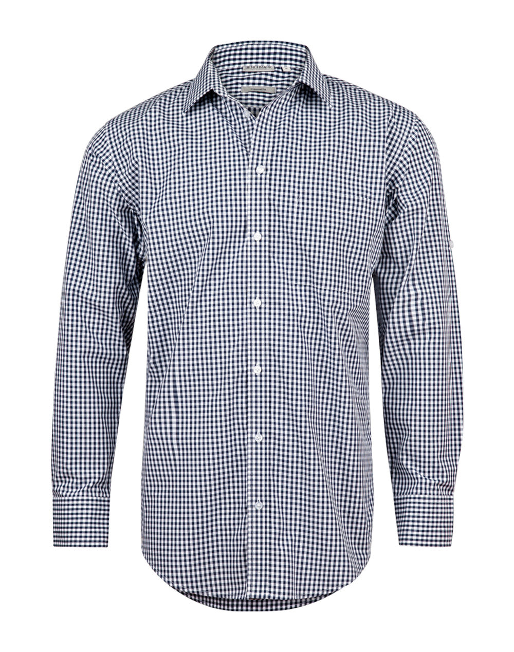 Men's Gingham Check Long Sleeve Shirt With Roll-up Tab Sleeve