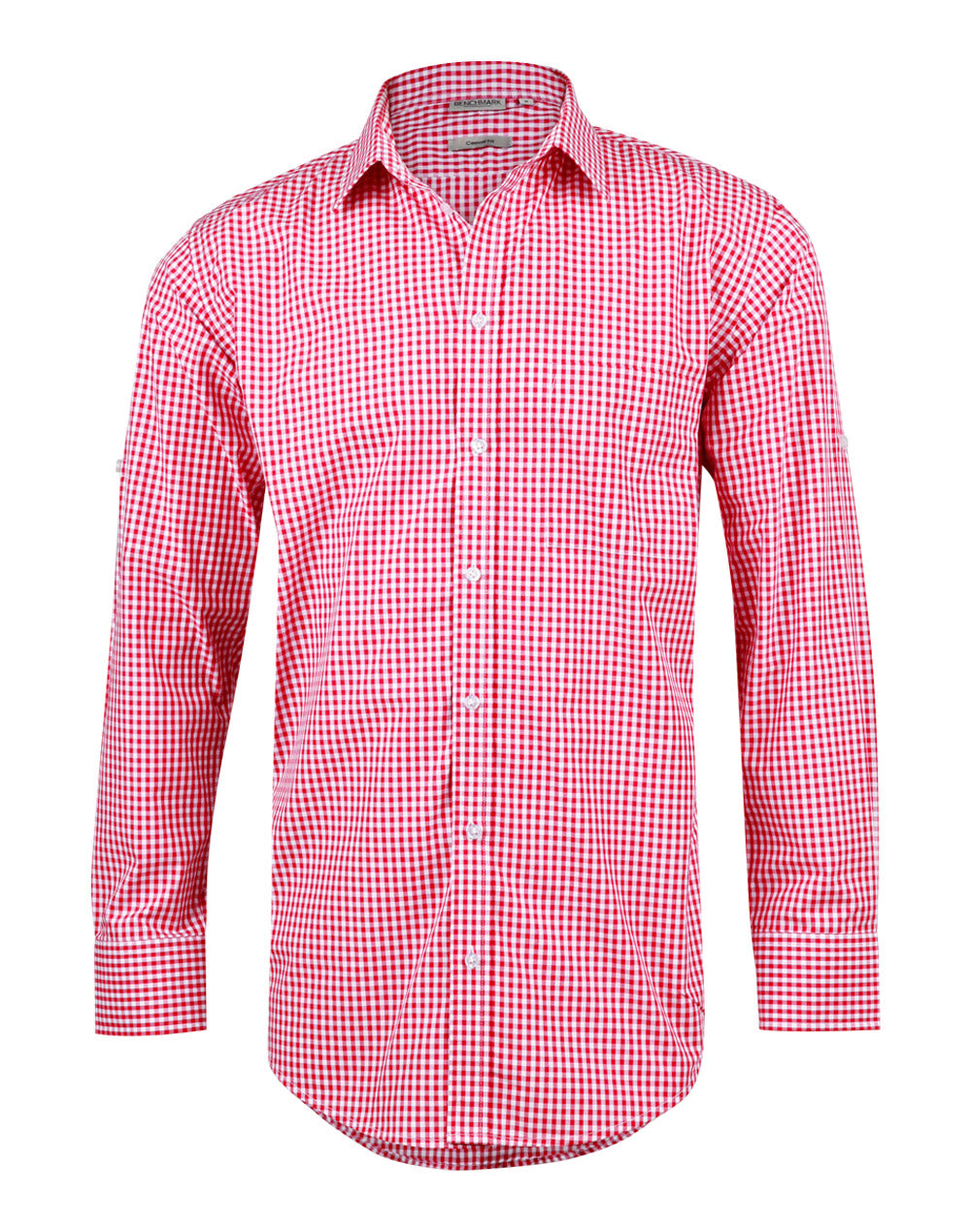 Men's Gingham Check Long Sleeve Shirt With Roll-up Tab Sleeve M7300L