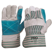 Pro-choice Green & Grey Striped Cotton / Leather Gloves Large (Carton of 12)