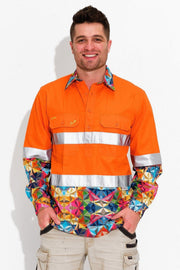 Men's Fractal Orange Day/Night Hi Vis Workshirt