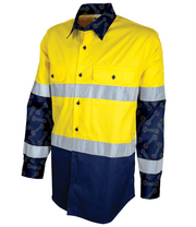 Maxcool Hi-vis Lightweight Yellow / Navy Shirt Hoop / Bio Perforated Taping With Indigenous Print Art - "Headlands Design"
