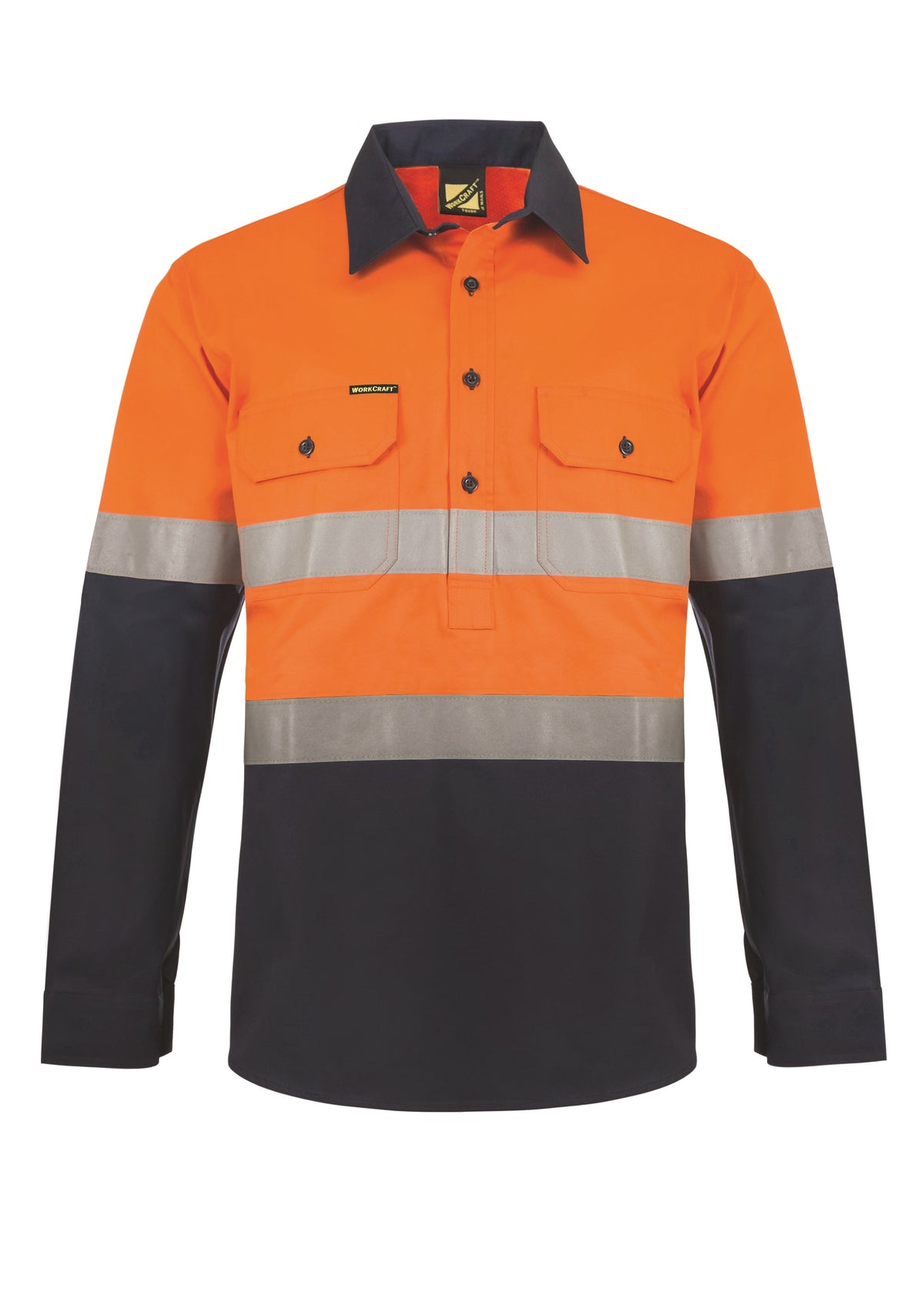 Workcraft Hi Vis Two Tone Half Placket Cotton Drill Shirt With Semi Gusset Sleeves WS6033
