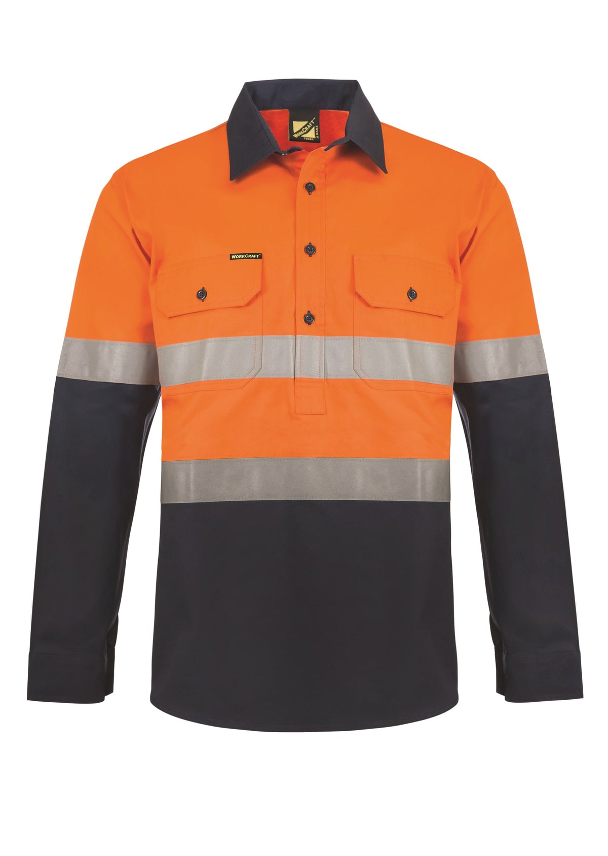 Workcraft Lightweight Hi Vis Two Tone Half Placket Vented Cotton Drill Shirt With Semi Gusset Sleeves WS6032