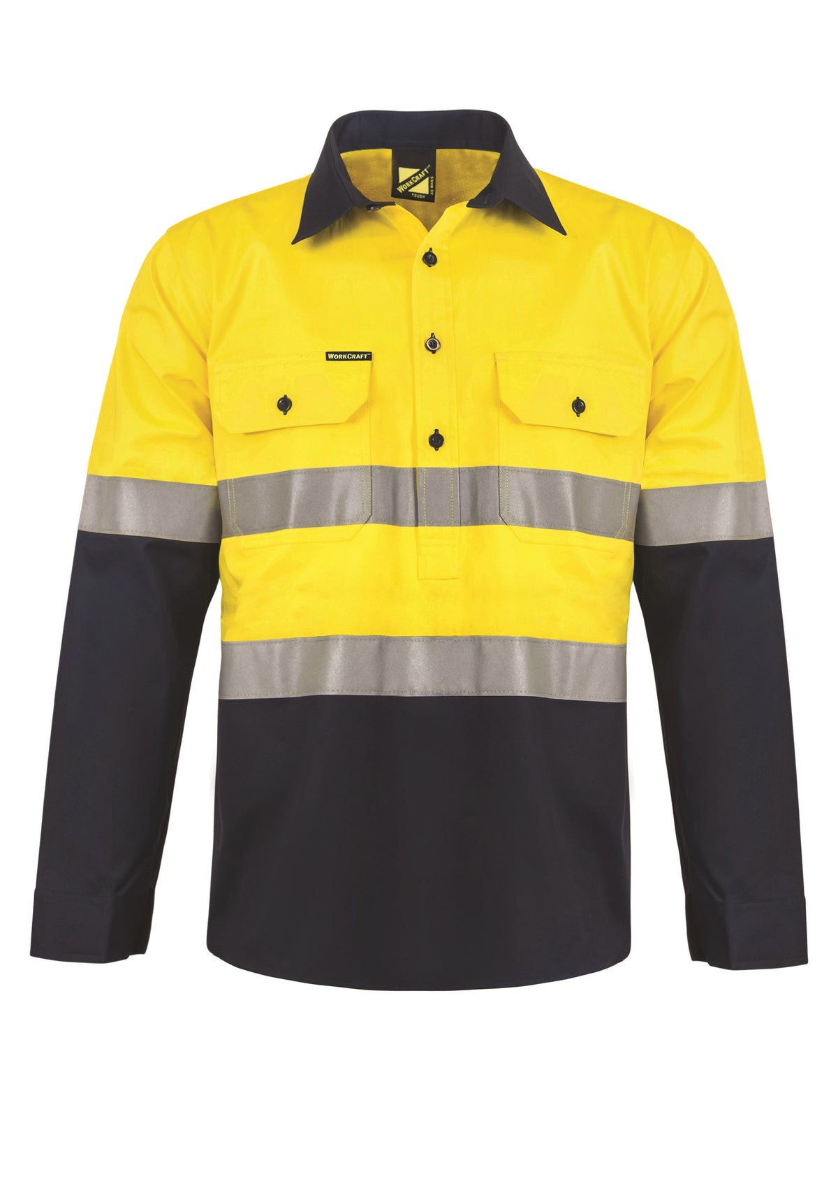 Workcraft Lightweight Hi Vis Two Tone Half Placket Vented Cotton Drill Shirt With Semi Gusset Sleeves WS6032
