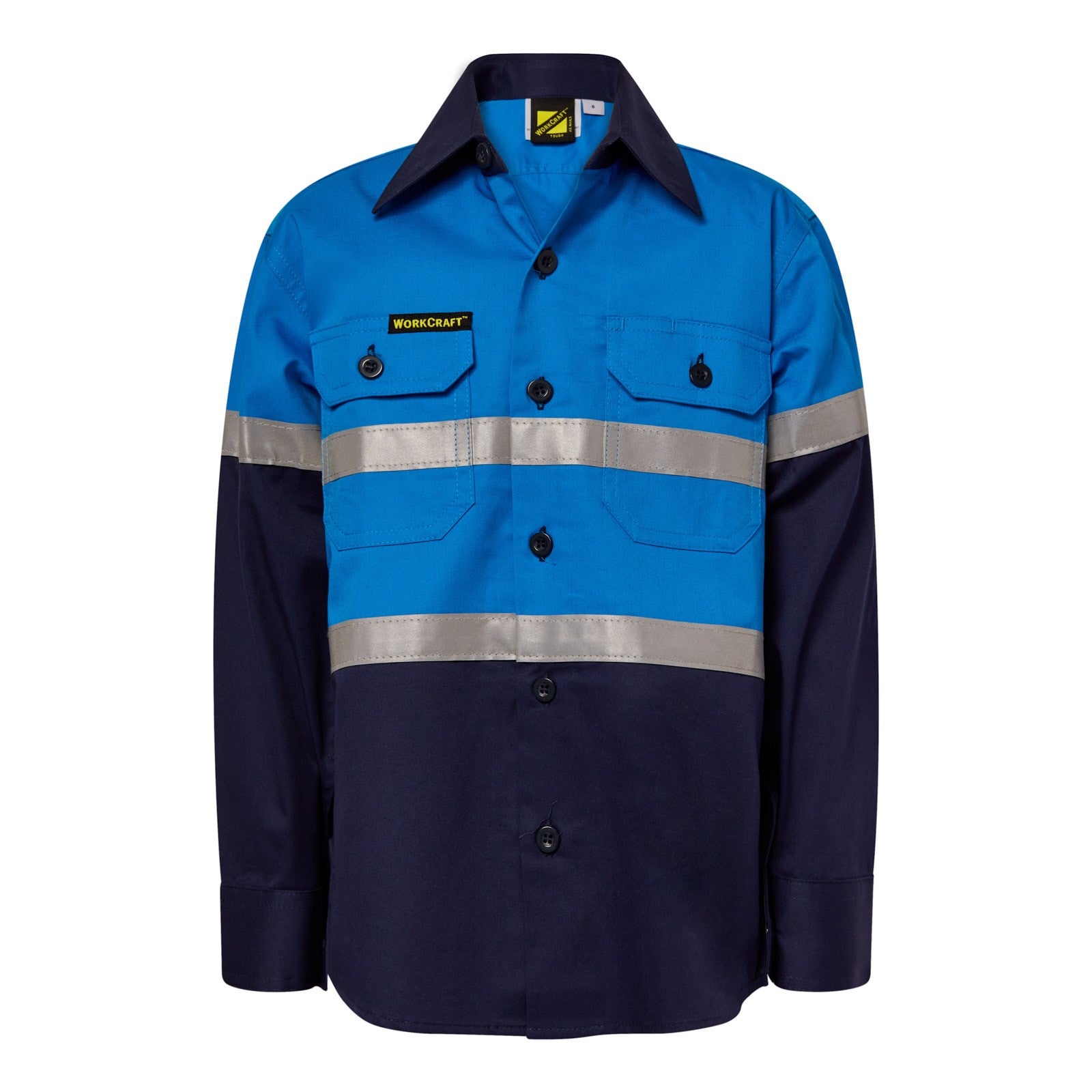 Kids Lightweight Two Tone Long Sleeve Cotton Drill Shirt With CSR Reflective Tape