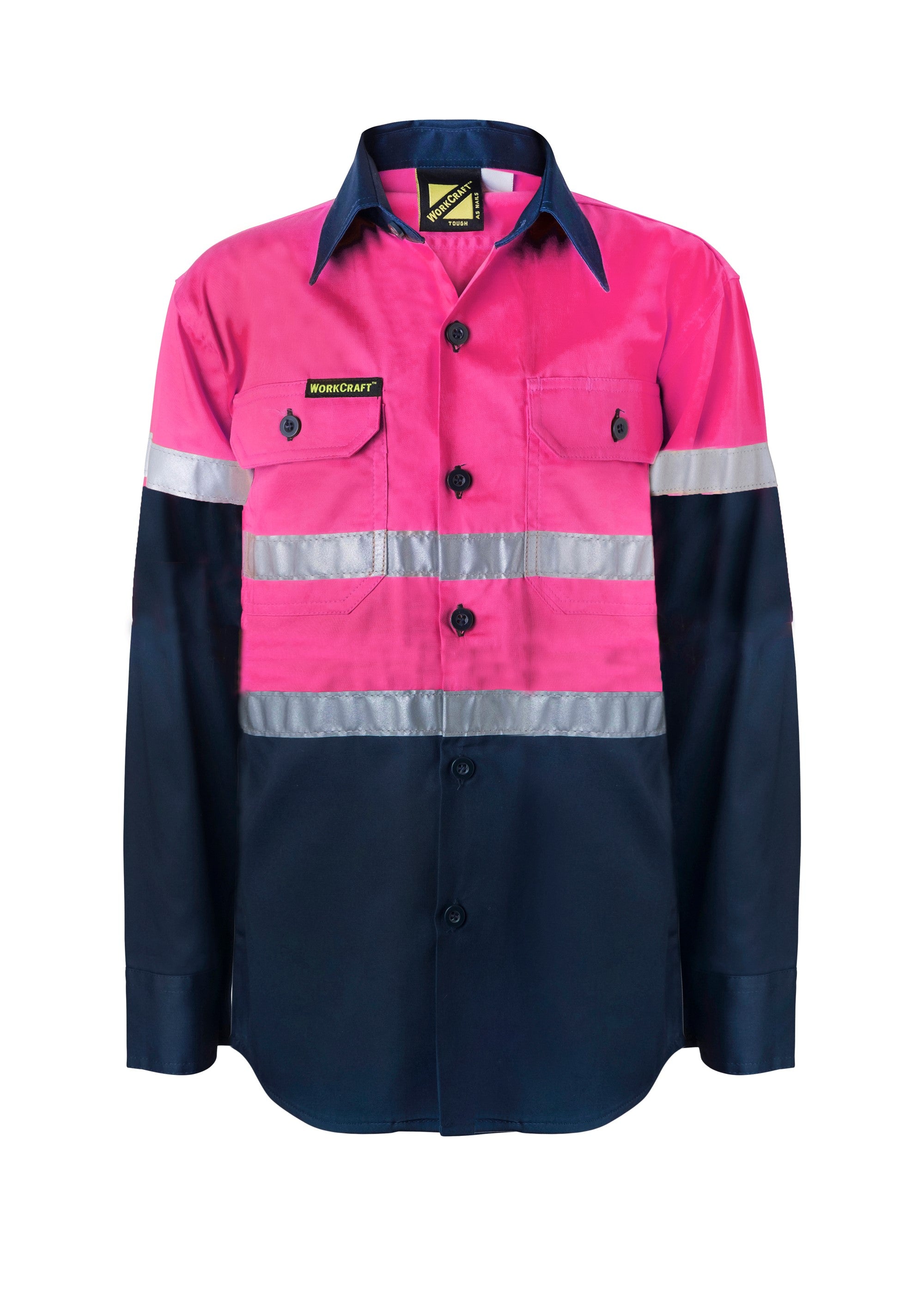 Kids Lightweight Two Tone Long Sleeve Cotton Drill Shirt With CSR Reflective Tape