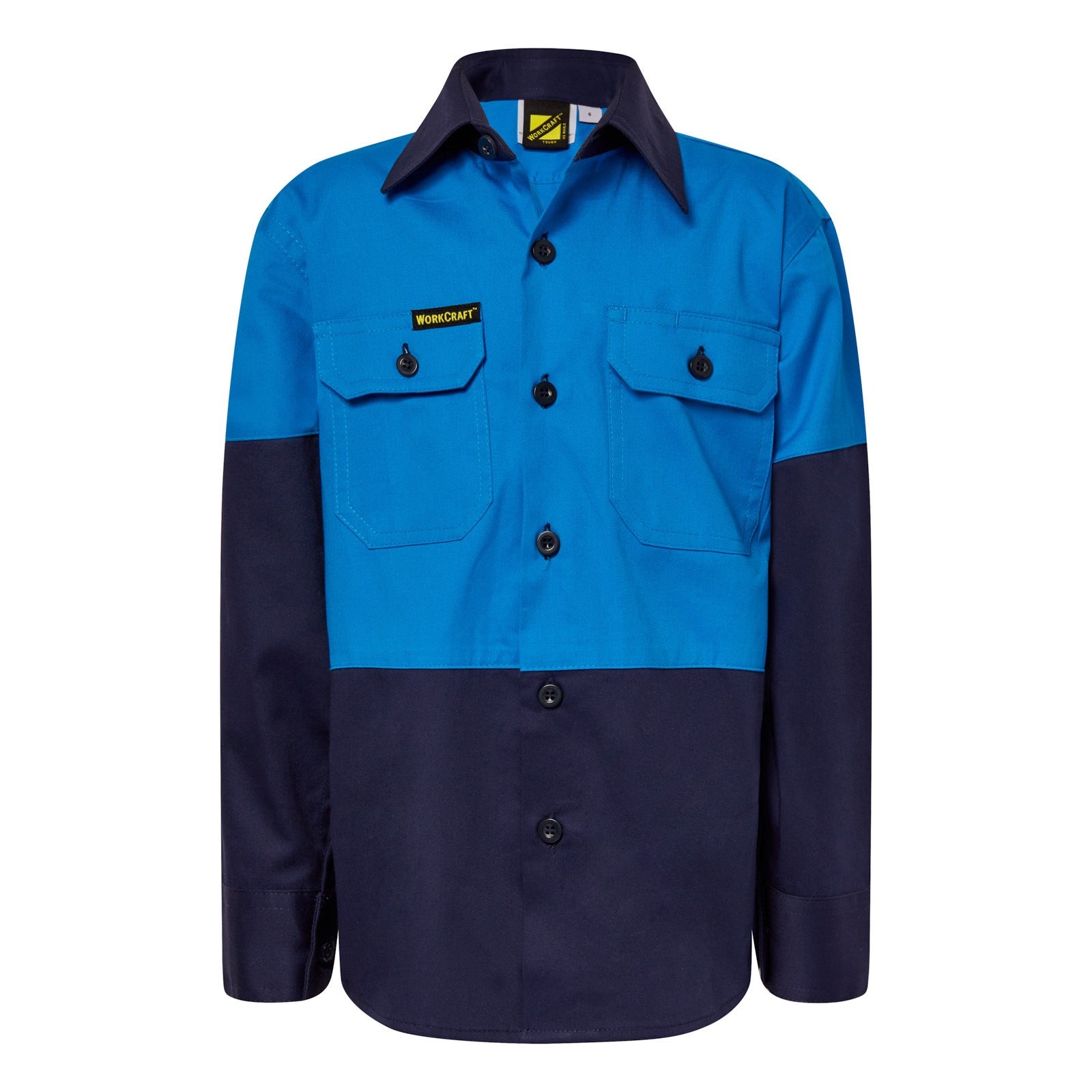Kids Lightweight Two Tone Long Sleeve Cotton Drill Shirt