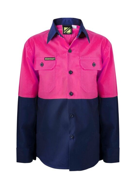Kids Lightweight Two Tone Long Sleeve Cotton Drill Shirt