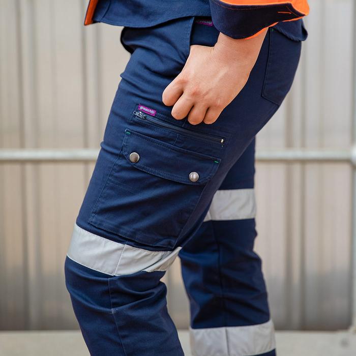 Women's Green Hip Pants Cargo Reflective 'Be Seen'