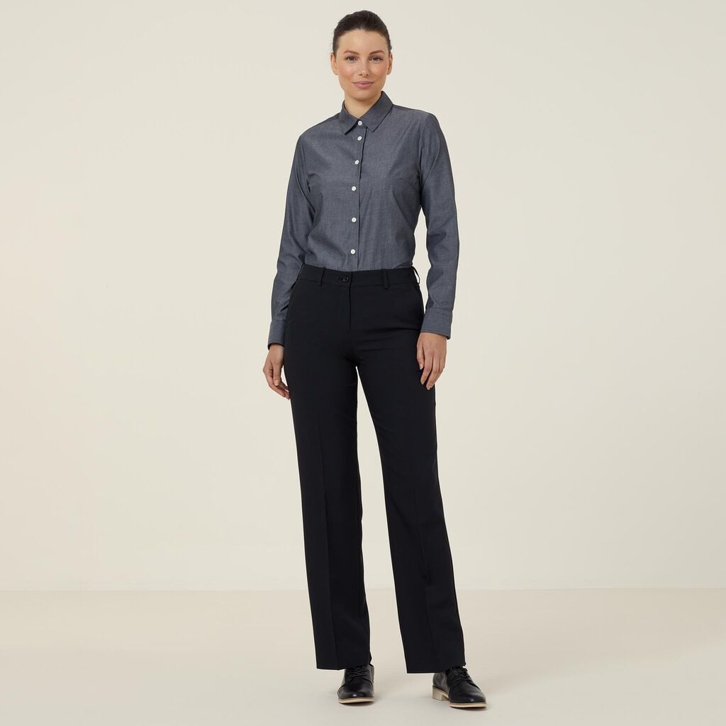 Ladies Half Elastic Waist Straight Leg Pants