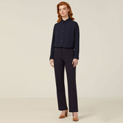 Ladies Half Elastic Waist Straight Leg Pants