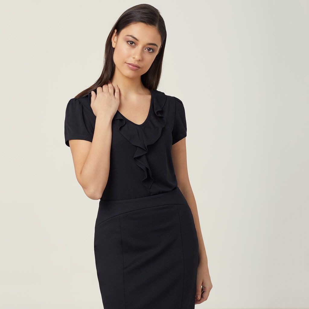 Cap Sleeve Ruffle Neck T-top