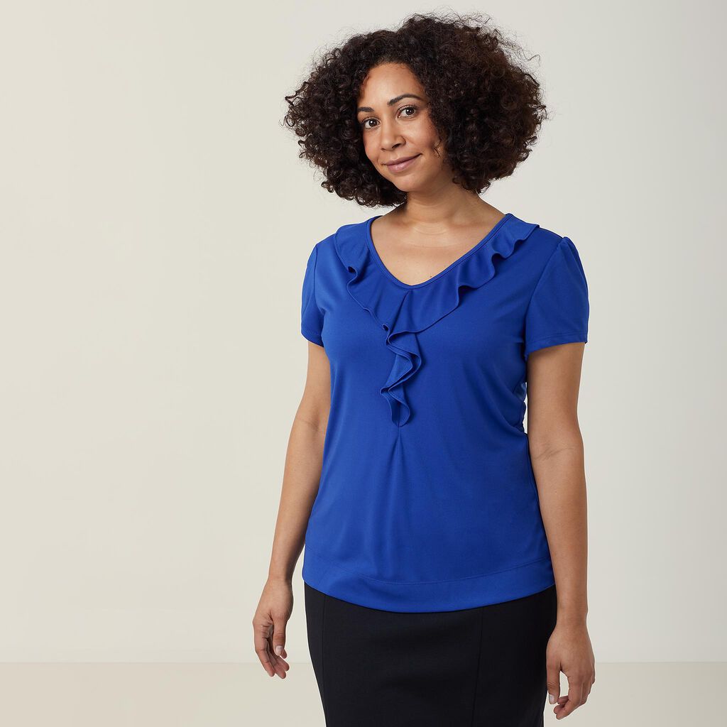 Cap Sleeve Ruffle Neck T-top